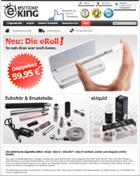 Website von esmoking.de, eines Onlineshops für elektrische Zigaretten: E-Zigaretten-Sets für unterschiedliche Rauchertypen